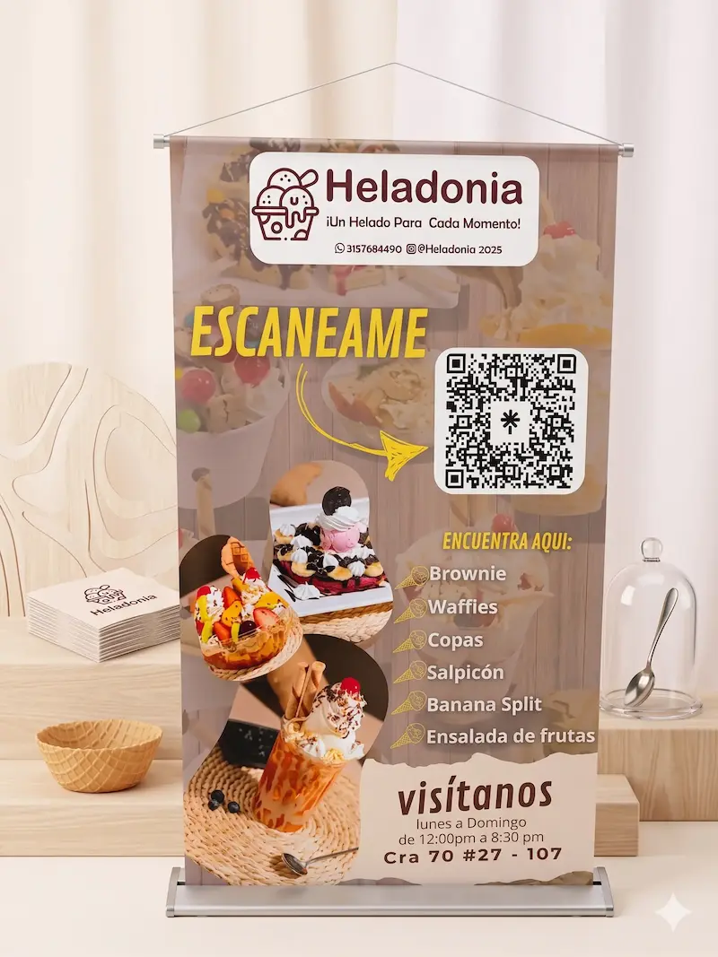 Pendón publicitario para heladería en Medellín